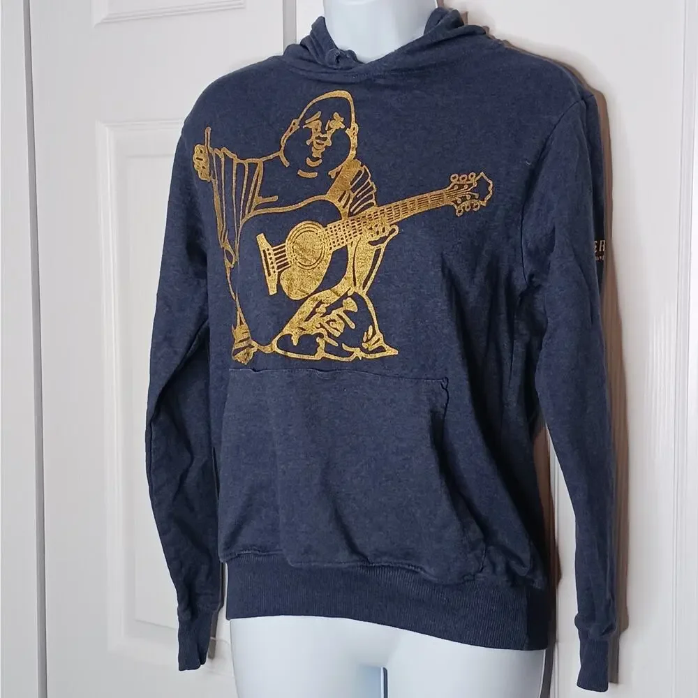 True Religion Blue and Gold Buddha Logo Pullover Hoodie